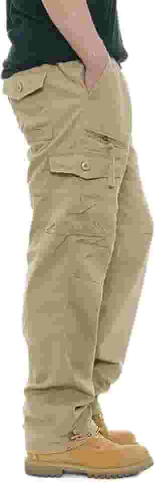 Calça cargo masculina de algodão, para trabalho, acampamento, caminhada, vários bolsos, perna reta