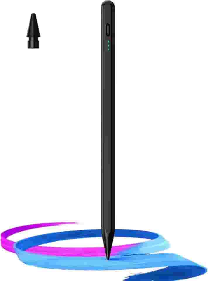 Caneta Pencil Para Apple iPad Sensível à Inclinação, Rejeição de Palma da mão e Display de Bateria acompanha, Compatível com 9ª geração 8ª 7ª 6ª Pro 11 12.9 2019 2020 2021 2018 9.7 Mini 6 (Preto)