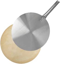 Pedra Refratária 37cm Redonda + Pá de Alumínio 35cm para Pizza Forno Churrasqueira