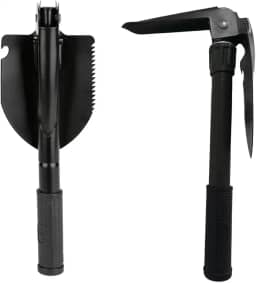 Mini Pá Dobrável Multifuncional 3 em 1 - Pá, Enxada e Bússola para Camping, Pescaria, Trilhas e Emergências