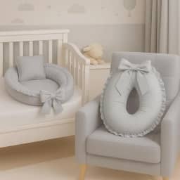 Ninho redutor de berço e Almofada de Amamentação Percal 100% Algodão (Cinza)