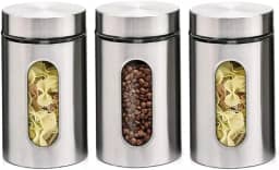 Jogo de 3 Potes de Inox 1,0L com Tampa Hermética e Visor de Vidro - Ideal para Armazenar Alimentos Secos, Grãos e Mantimentos - Super Resistente