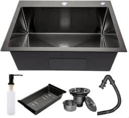 Cuba Gourmet Quadrada de Cozinha 60x45 em Inox 304 Preto Escovado SOFTINOX para Pia de Embutir ou Sobrepor— Material Premium e Kit Completo com Dispenser, Válvula, Cesto Escorredor e Kit de Instalação