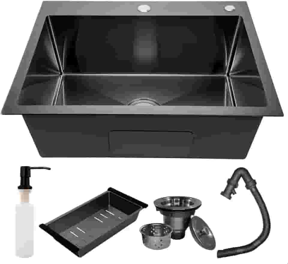 Cuba Gourmet Quadrada de Cozinha 60x45 em Inox 304 Preto Escovado SOFTINOX para Pia de Embutir ou Sobrepor— Material Premium e Kit Completo com Dispenser, Válvula, Cesto Escorredor e Kit de Instalação