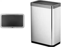 Lixeira Inteligente Automática Grande em Aço Inox Escovado - 50 Litros Com Sensor de Presença para Abertura da Tampa - Botão Touch Abre e Fecha - para Banheiro Cozinha Doméstica Comercial Industrial