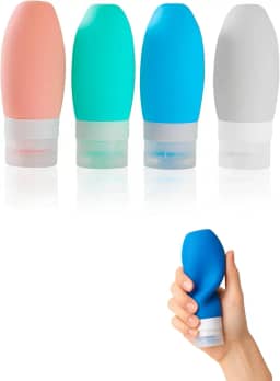 Kit Frascos de Silicone para Viagem 90ml – Anti Vazamento, Reutilizáveis para Shampoo, Condicionador, Creme e Sabonete Líquido - Portátil e Premium