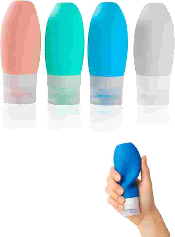 Kit Frascos de Silicone para Viagem 90ml – Anti Vazamento, Reutilizáveis para Shampoo, Condicionador, Creme e Sabonete Líquido - Portátil e Premium