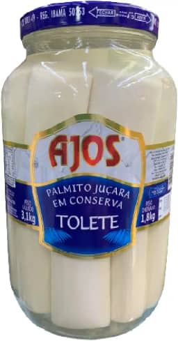 Palmito Juçara Em Conservas Tolete Ajos 3,1kg Drenado 1,8kg