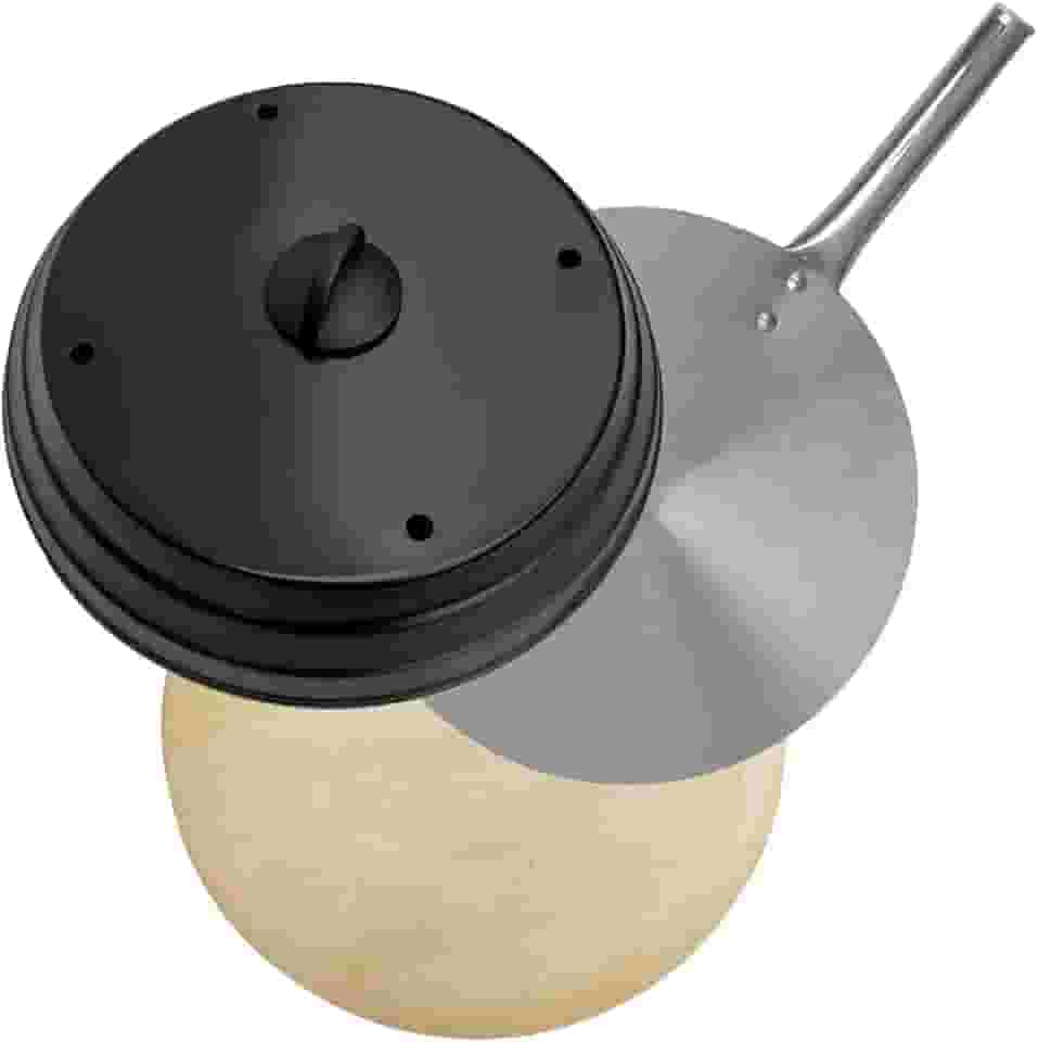 Kit Pizza Para Churrasqueira Com Pá de Pizza Alumínio, Pedra Refratária Redonda 37cm e Abafador Preto