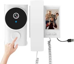 Campainha Inteligente com Câmera e Áudio, Vídeo Porteiro com Monofone, Vídeo Interfone IP44 à prova de água, tela IPS de 3,5 polegadas, áudio bidireccional, visão noturna, não é necessário WiFi