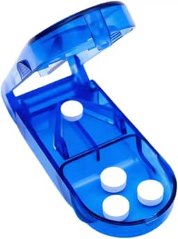 Cortador de Comprimidos com Reservatório Porta Remédios Transparente Portátil para Viagem e Uso Diário Lâmina Afiada Corta e Armazena Divisor Preciso e Prático (Azul)
