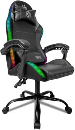 Cadeira Gamer TGT HR RGB | Reclinável 135° | Couro PU | LED RGB | Almofadas Lombar e Pescoço | Preto | TGT-HR-RGB01