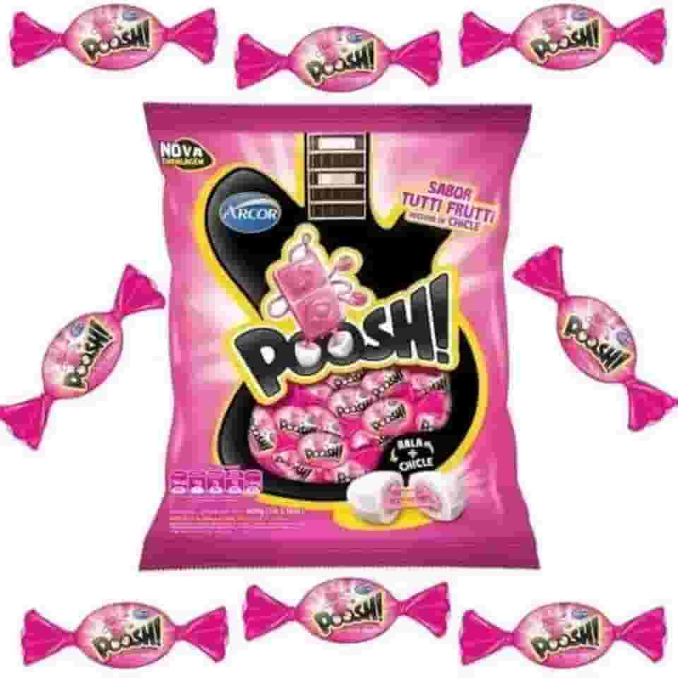 Bala Poosh Tutti Frutti Com Recheio De Chiclete 500g - TUTTI FRUTTI BALA CHICLE