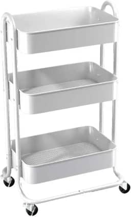 Carrinho Organizador Multiuso 3 Prateleiras De Aço Fruteira com Rodinha (Branco)