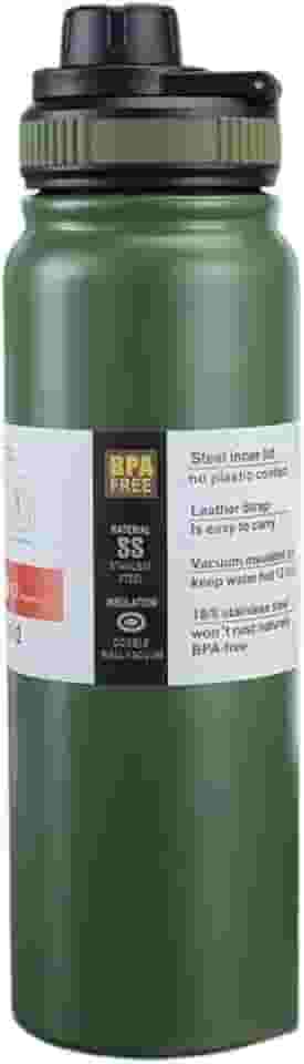 Garrafa de Água Térmica Inox 800ml Esportiva com Alça Parede Dupla Isolada a Vácuo Antivazamento Garrafinha Academia Fitness Corrida Esportes Escritório Aço Inox (Verde)