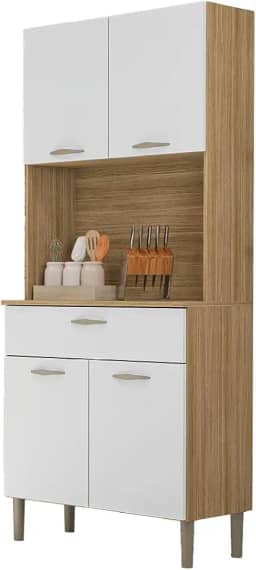 Armário de Cozinha Completa Compacta 4 Portas 1 Gaveta Cris Freijó/Branco Kit's Paraná