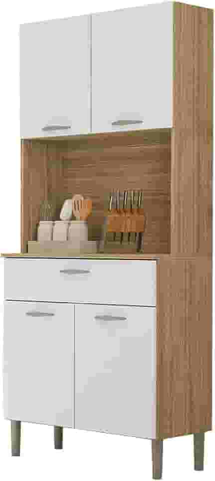 Armário de Cozinha Completa Compacta 4 Portas 1 Gaveta Cris Freijó/Branco Kit's Paraná