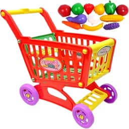 Mini Carrinho de Compras Mercadinho + Frutas Legumes Infantil Brinquedo Presente