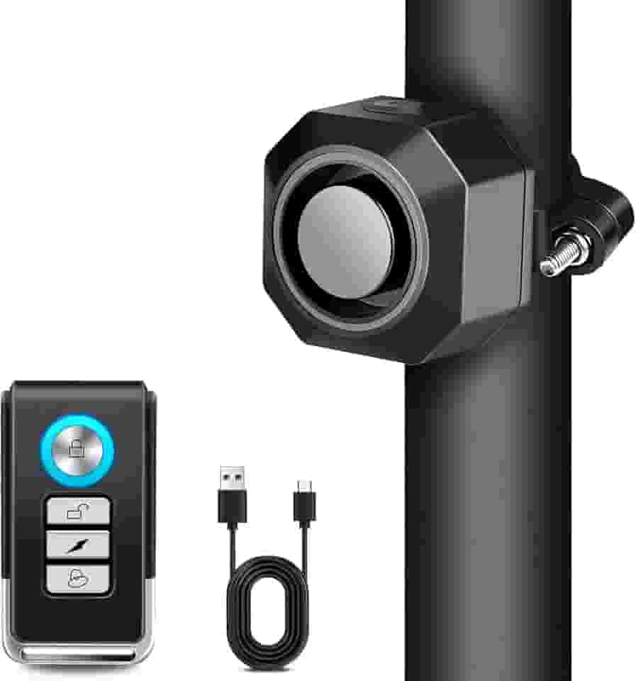 Cruxer Alarme de bicicleta com suporte, alarme vibratório antifurto sem fio recarregável por USB, sensor ajustável de volume e sensibilidade de 110db com controle remoto para motocicleta, mobilidade