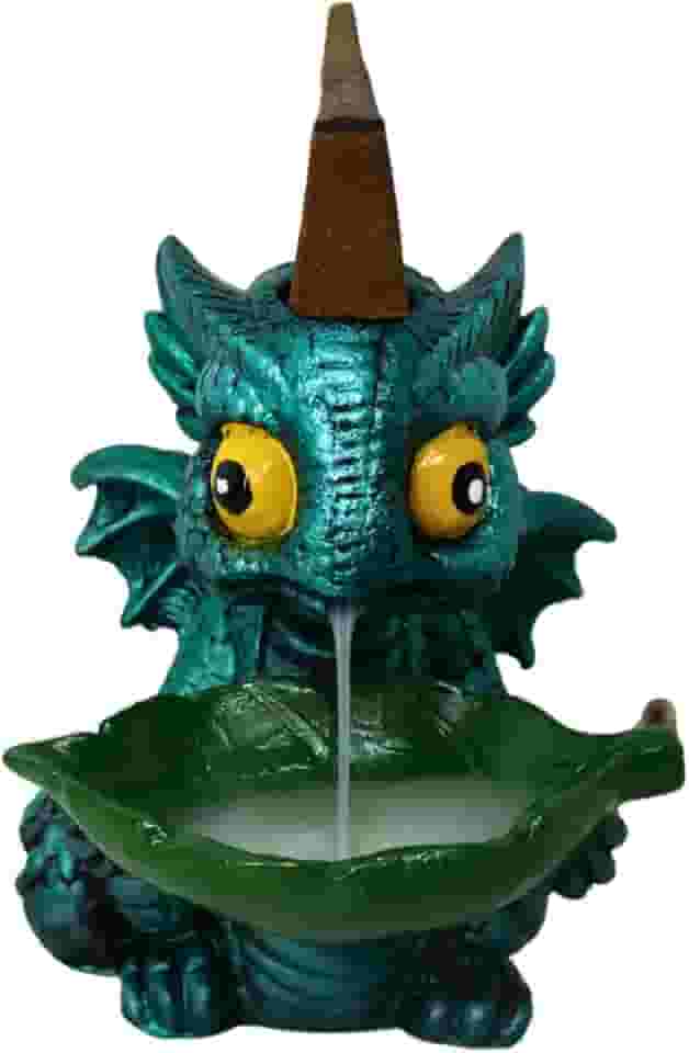 Incensário Cascata e Vareta Dragão Baby Verde Perolado Fumaça Invertida Decoração Casa Escritório Meditação Relaxamento