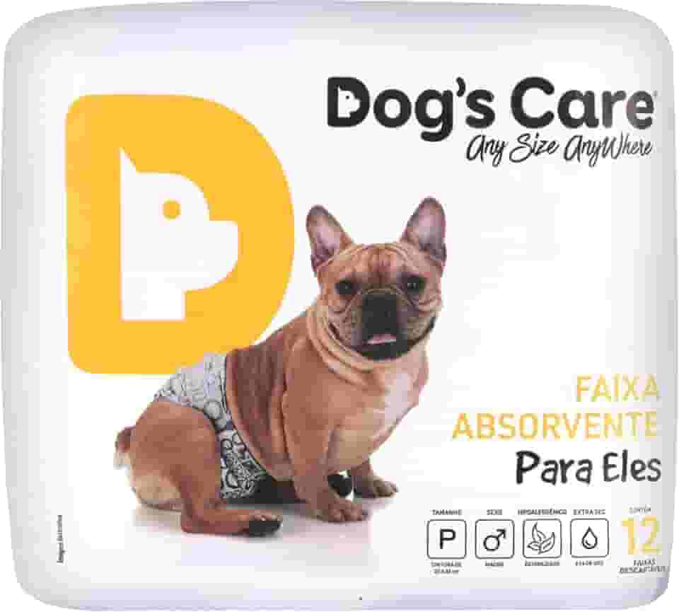 DOG’S CARE Fralda Descartável Para Cães Machos - Fralda Absorvente Para Cachorros Idosos e Filhotes - Tamanho P - Cintura de 22 a 33cm - 12 Unidades