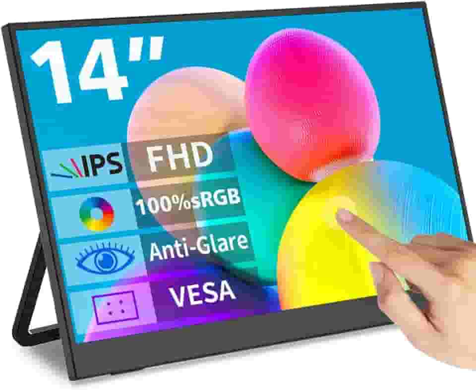 Monitor portátil com tela sensível ao toque de 14 polegadas, IPS 1080p 100% sRGB, antirreflexo, tela portátil USB C Mini HDMI para laptop, Mac, PC, console de jogos
