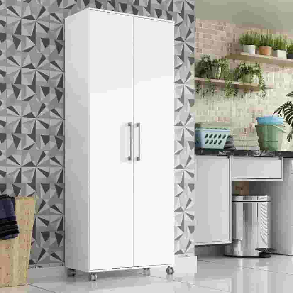 Armario Lavanderia Manuela 2 Pts 1,80m Com Rodinhas Branco