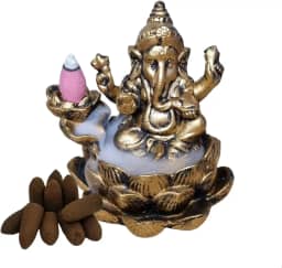 Incensário Cascata e Vareta Flor de Lótus Ganesha + 10 cones cascata incenso backflow fumaça invertida