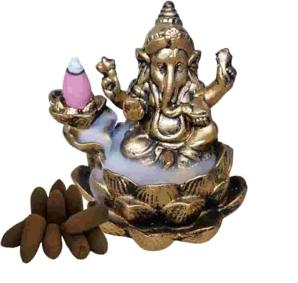 Incensário Cascata e Vareta Flor de Lótus Ganesha + 10 cones cascata incenso backflow fumaça invertida