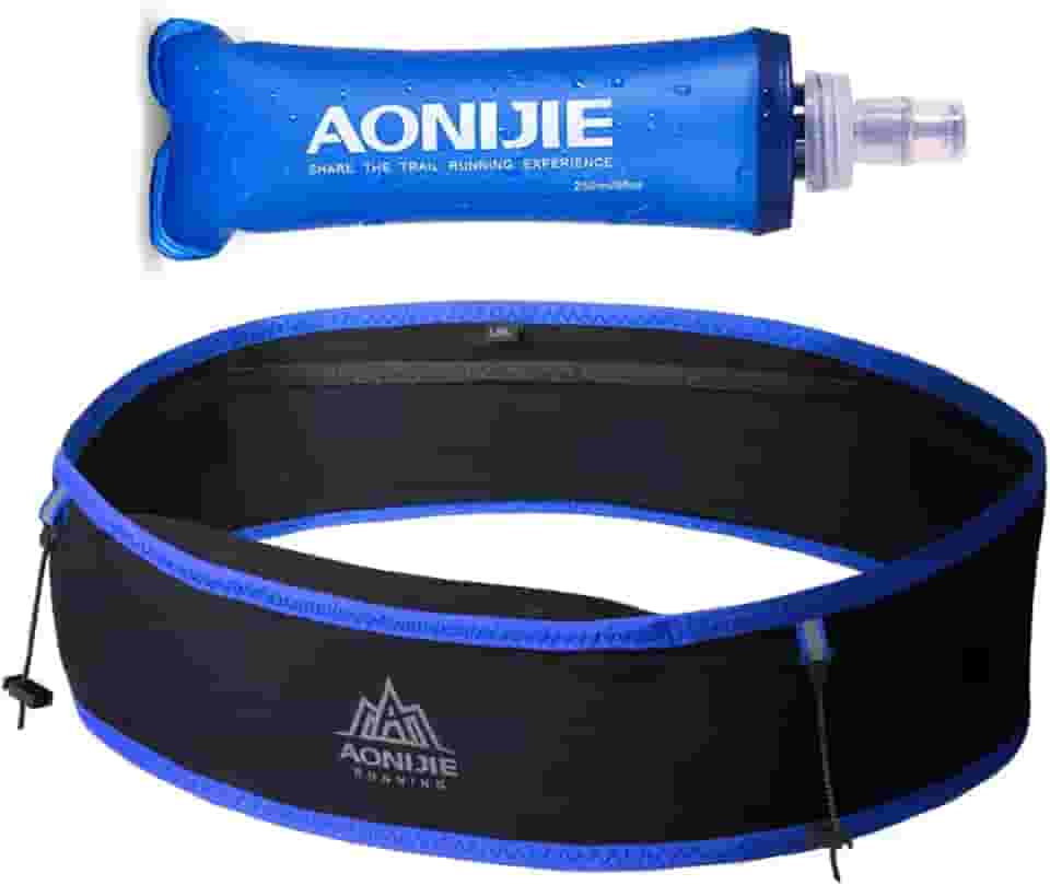 AONIJIE Pochete de hidratação para corrida, com garrafa de água macia de 250 ml, suporte de telefone para trilha, corrida, escalada, corrida, ciclismo, treino, fitness, 3 cores, Azul, S/M