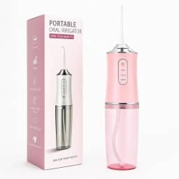 Irrigador Oral Portátil para Limpeza Profunda de Dentes e Gengivas, Jato de Água Supersônico, Elétrico, Recarregável USB (Rosa)