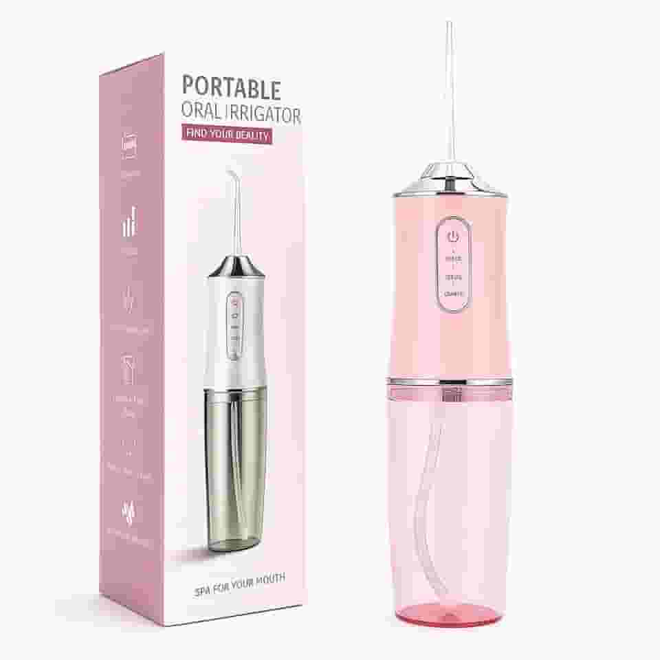 Irrigador Oral Portátil para Limpeza Profunda de Dentes e Gengivas, Jato de Água Supersônico, Elétrico, Recarregável USB (Rosa)