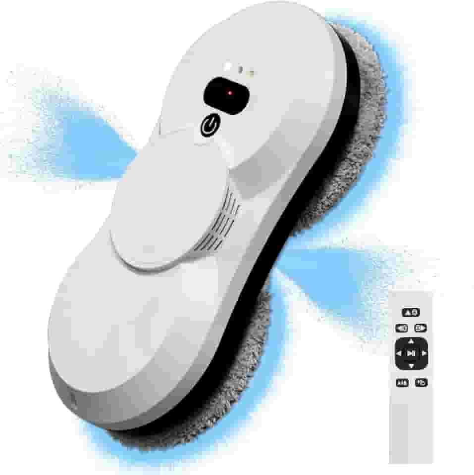 Robô limpador de janela com limpeza automática de vidro de água 5600PA ultrassônico, limpador automático inteligente, aspirador de pó de janela com controle remoto (preto bidirecional)