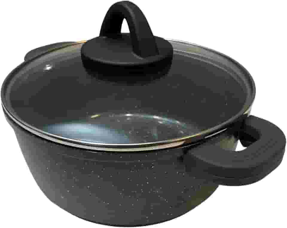 Panela Caçarola De Aluminio E Revestimento Cerâmico Tacho com Tampa em Vidro e Pegador em Silicone (Cinza Granito, 1,1L | 16cm)