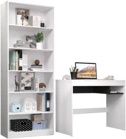 Escrivaninha Madesa Rubi + Estante Livreiro 6908 - Branco