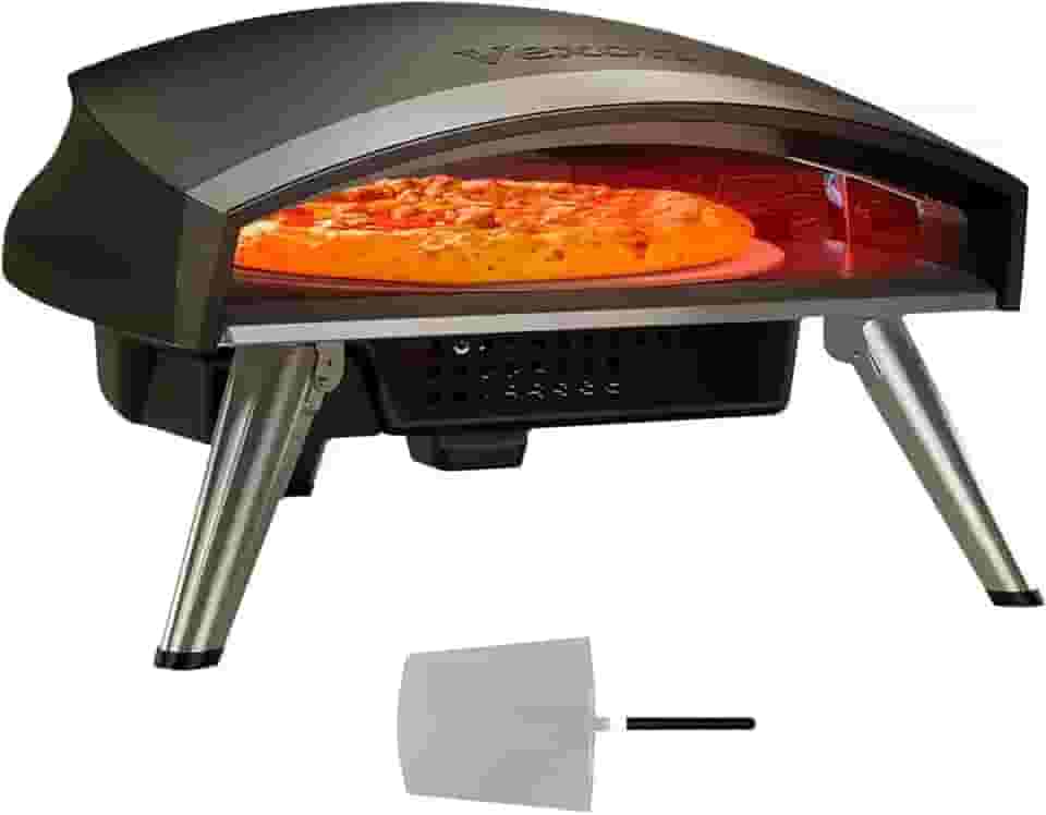 VEXON Forno de pizza a gás externo de 40,6 cm, máquina de pizza portátil a propano com pedra giratória, tempo de cozimento dos anos 60, termostato e mangueira embutidos – quintal, pátio, acampamento