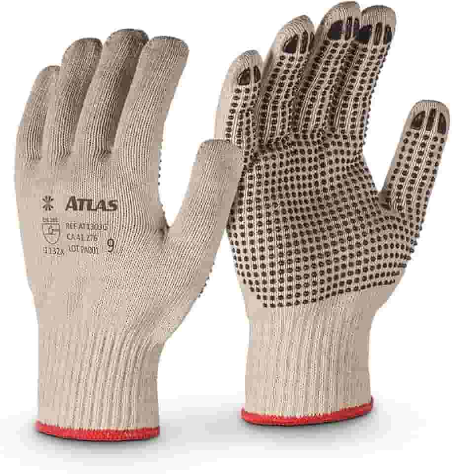 Atlas - Luva de Proteção em Algodão com Palma Pigmentada com Pontos em PVC, Tamanho Médio