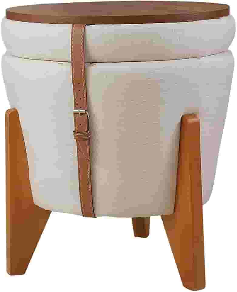 Puff flex Linho Claro 3 em 1 Baú e Mesa de Centro Pés Madeira Maciça