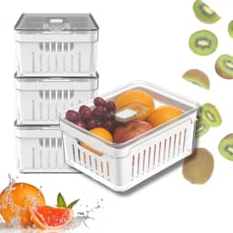 Kit 4 Organizadores de Geladeira Empilháveis com Tampa - Organização Prática e Bonita para Frutas, Verduras e Alimentos