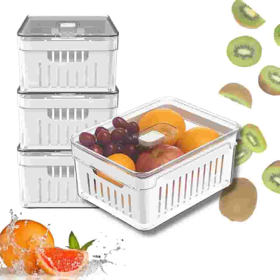 Kit 4 Organizadores de Geladeira Empilháveis com Tampa - Organização Prática e Bonita para Frutas, Verduras e Alimentos