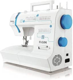 Máquina de Costura Portátil Elgin Genius Plus JX-4035 127V Branca e Azul para Uso Doméstico