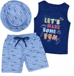 Kit Infantil Verão com Regata Algodão Macio, Bermuda Fresca e Chapéu Protetor – Loja Era Uma Vez – Cores e Tamanhos