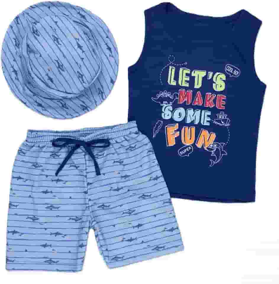 Kit Infantil Verão com Regata Algodão Macio, Bermuda Fresca e Chapéu Protetor – Loja Era Uma Vez – Cores e Tamanhos