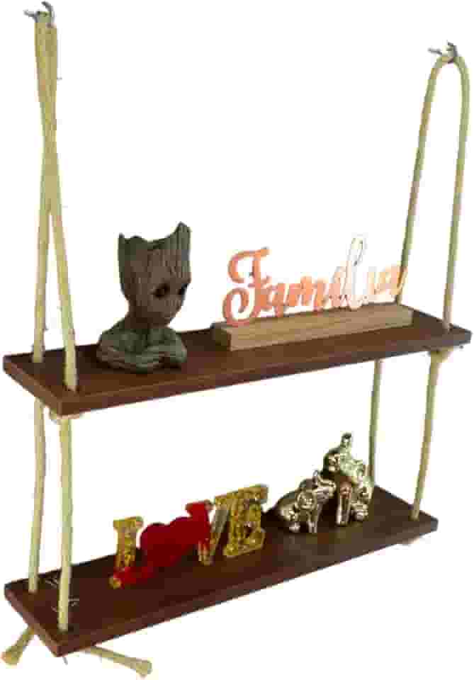 Prateleiras Madeira Pinnus Com Corda Sisal C/2 Sala 55x12cm (Marrom)