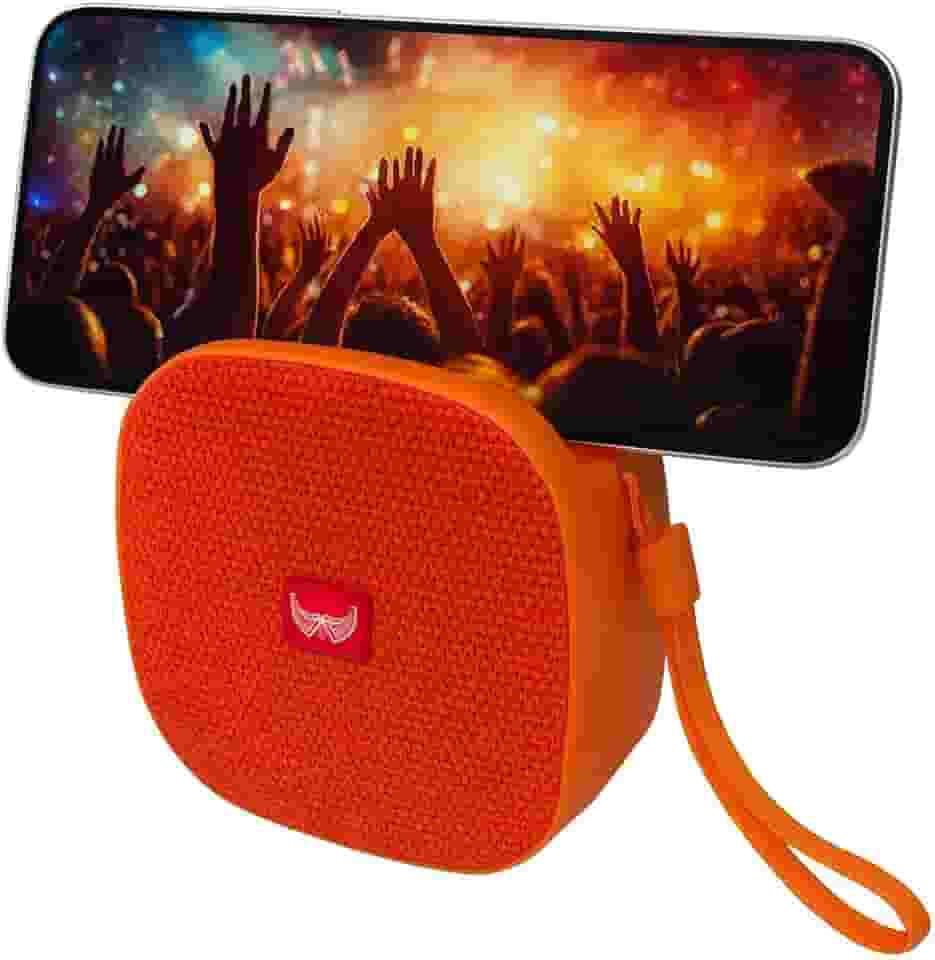 Caixa de Som Bluetooth Portátil 5W com Suporte para Celular, USB, Cartão TF, Rádio FM, Recarregável 800mAh, Design Compacto e Potente (Laranja)