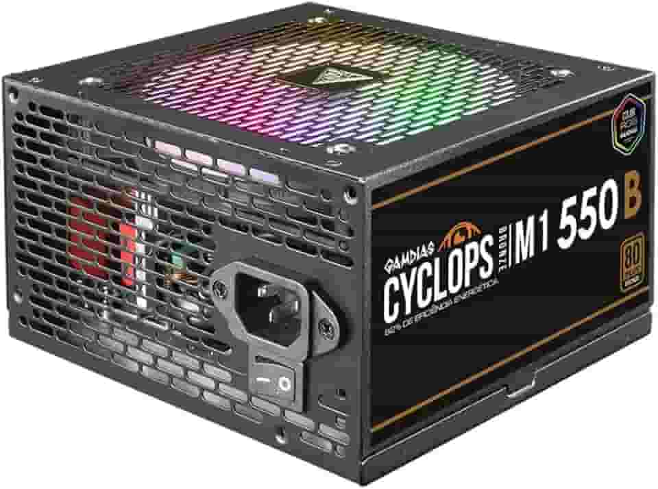 Fonte de Alimentação Gamdias Cyclops M1-550B - 550W, 80 Plus, Bronze, PFC Ativo, RGB, S/Cabo