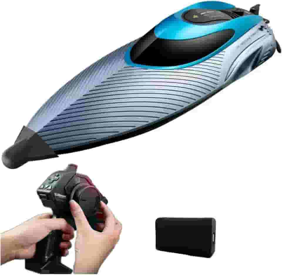 Lancha Barco Controle Remoto HIGH SPEED SHIP 4D-S3 Motor Brushless 45km/h 2,4GHZ Alta Velocidade à Prova d'água com Luzes LED Brincar a Noite (CINZA/AZUL)
