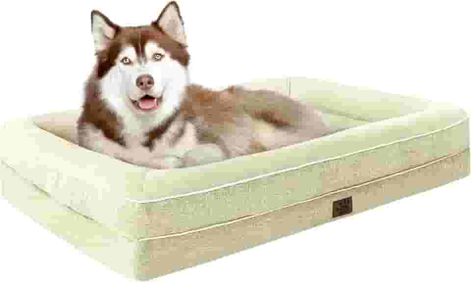 TaiBest Camas de espuma viscoelástica à prova d'água para cães extra grandes, camas ortopédicas antiderrapantes para cães, cama lavável para animais de estimação com capa removível (bege, GG)