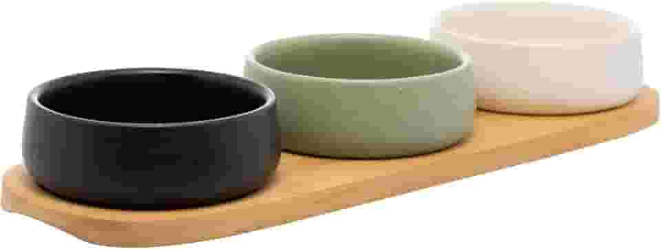 LYOR - Conjunto 3 Petisqueiras com Bandeja de Bambu 32cm x 10cm x 3,5cm