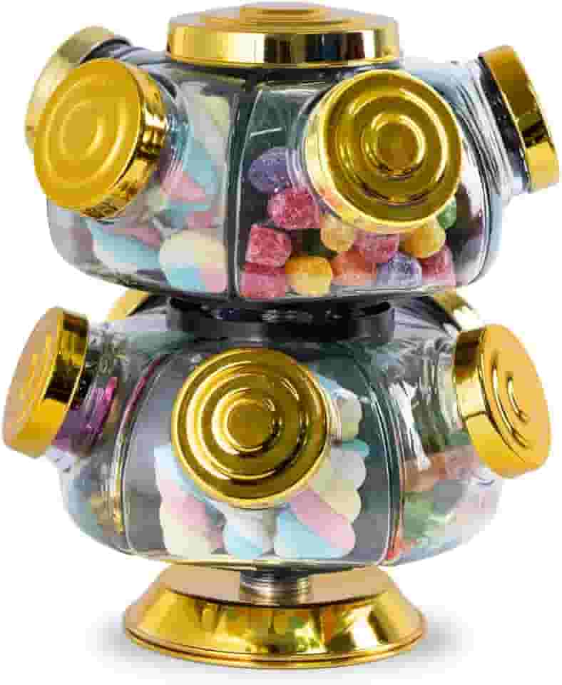 Baleiro Giratório de Vidro Duplo - Prático, Bonito e Cheio de Nostalgia - Vidro&Decor (Dourado)